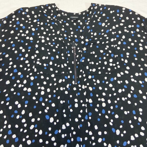 Torrid Sleeveless Zip V Neck Semi Sheer Polka Dot Top Black White Blue 1 - Picture 8 of 14